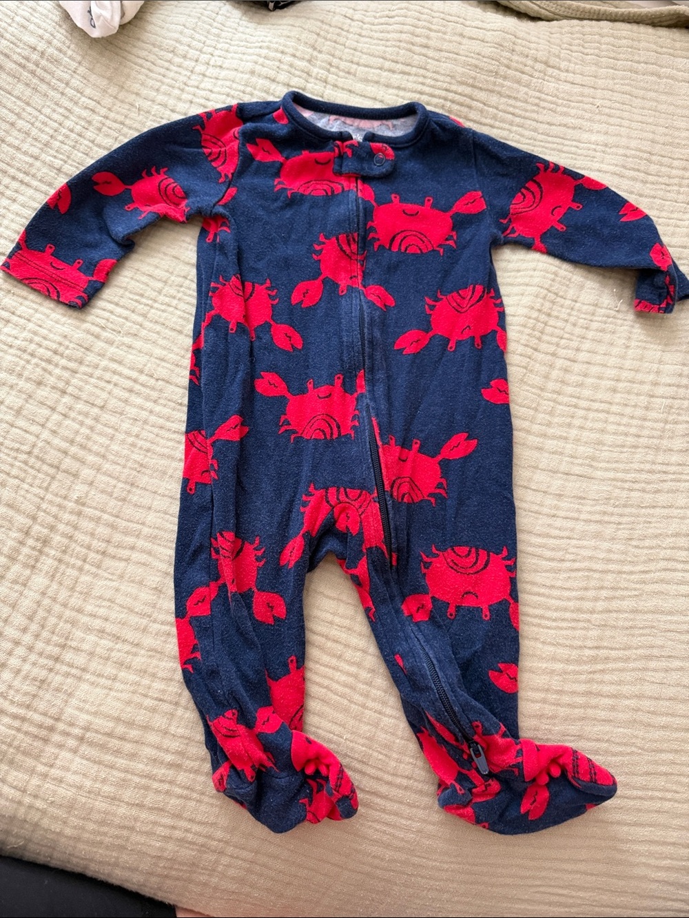 Carter's Navy Blue Footed One-Piece with Red Crab Motif